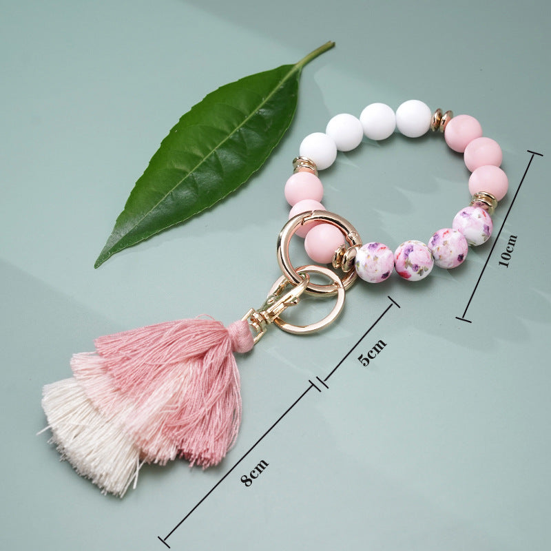 Wholesale Colorful Silicone Beads Three Layers Tassel Beaded Wrist Keychain
